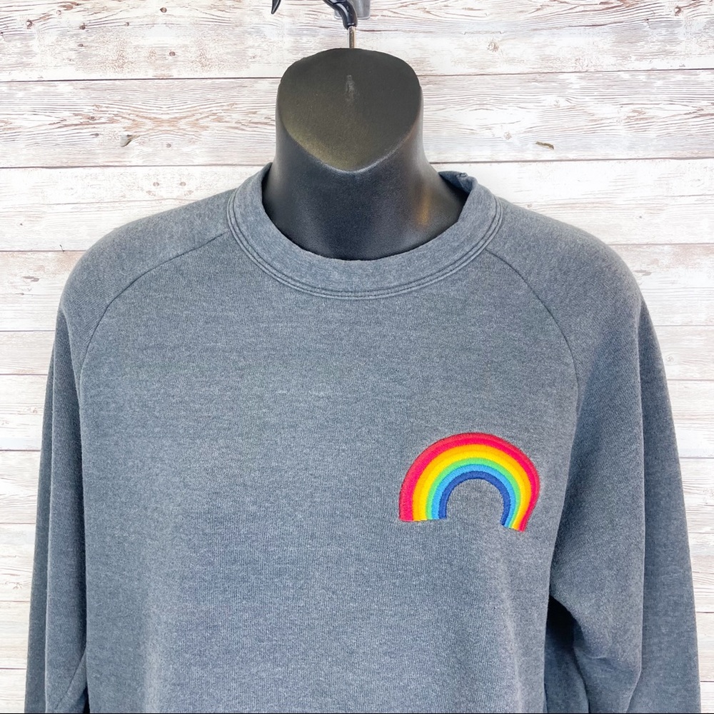 AVIATOR NATION Rainbow Embroidered Charcoal Gray Pullover Sweatshirt - Picture 3 of 10